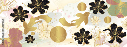 Vector poster with a Japanese theme. Line art style. Abstract art background vector	