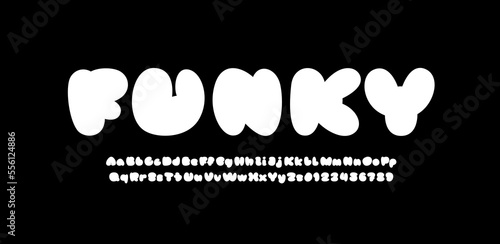 Comic font, simple alphabet in the cartoon style, white letters and numbers