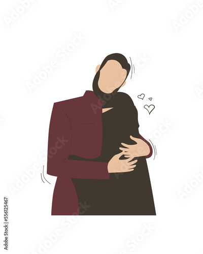 romantic moslem husband and wife couple vector illustration