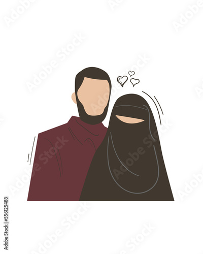 romantic moslem husband and wife couple vector illustration