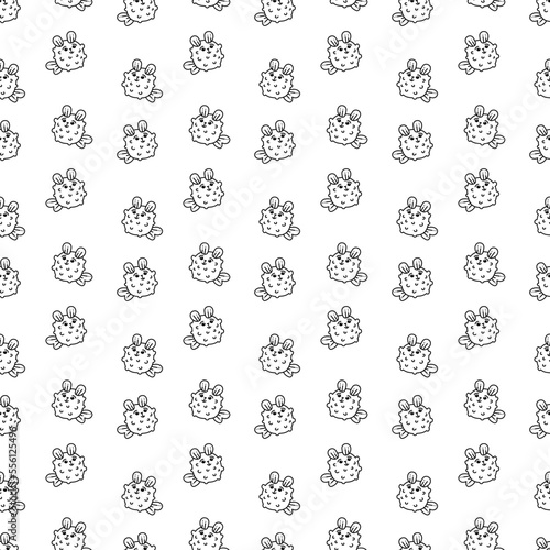 Fish pattern5. Cute seamless pattern with puffer fish. Cartoon white and black vector illustration.