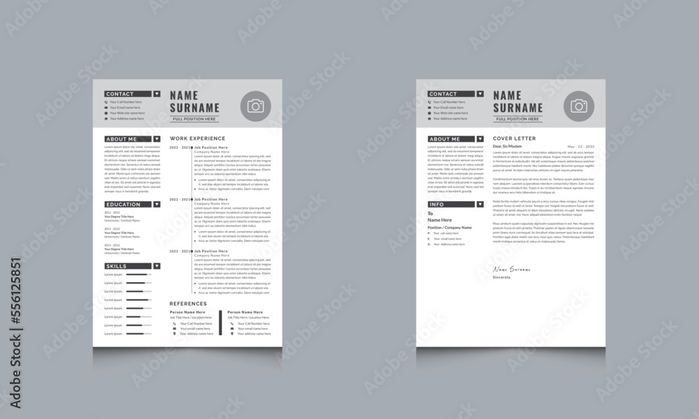 Vector Minimalist Creative One-Page Resume CV Templates Vector Minimalist Creative One-Page Resume CV Templates