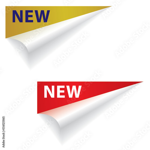 Gold and red side ribbon and curled up edge super offer banner, vector illustration