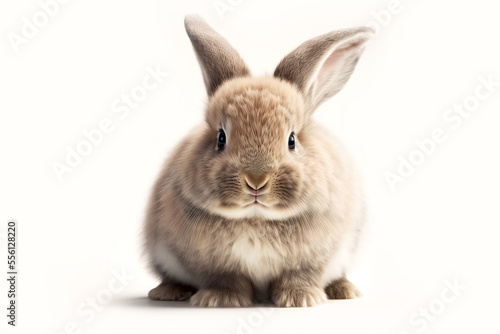 Cute beige easter bunny on white background, generetive ai