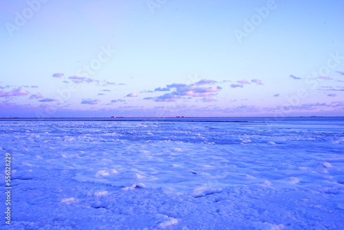 Todowara Walk Path and Frozen Ocean at Notsuke Peninsula in Betsukai  Hokkaido  Japan -                                                                            