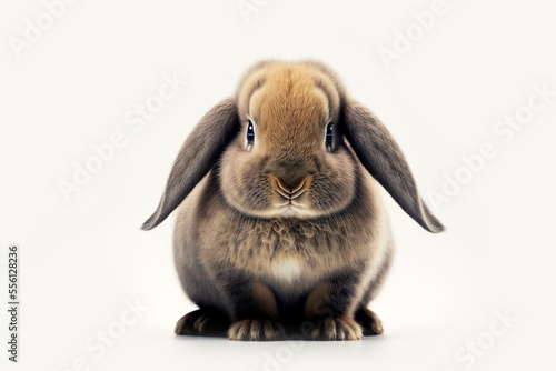 Cute browna and black easter bunny on white background, generetive ai photo