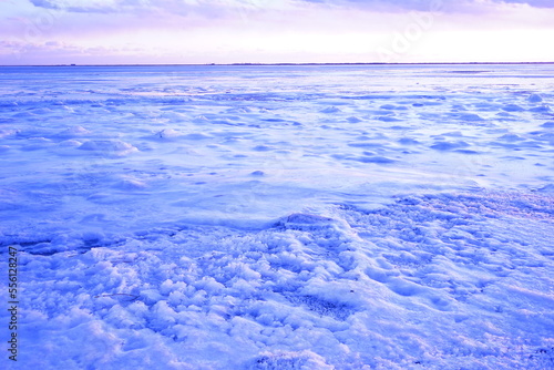 Todowara Walk Path and Frozen Ocean at Notsuke Peninsula in Betsukai  Hokkaido  Japan -                                                                            