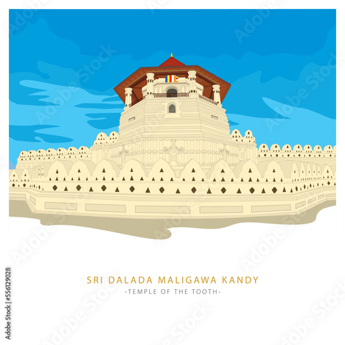 Sri Dalada Maligawa or the Temple of the Sacred Tooth Relic is a Buddhist temple in the city of Kandy, Sri Lanka. Vector illustration art.