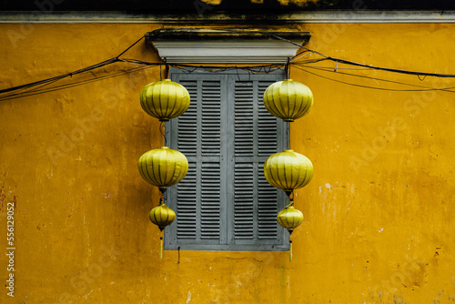 Yellow Lanterns on Yellow Wall, Hoi An, Vietnam