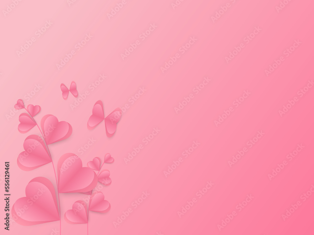 Valentine's day poster. Love banner template. Flowers heart paper cut with copy space. vector illustration.