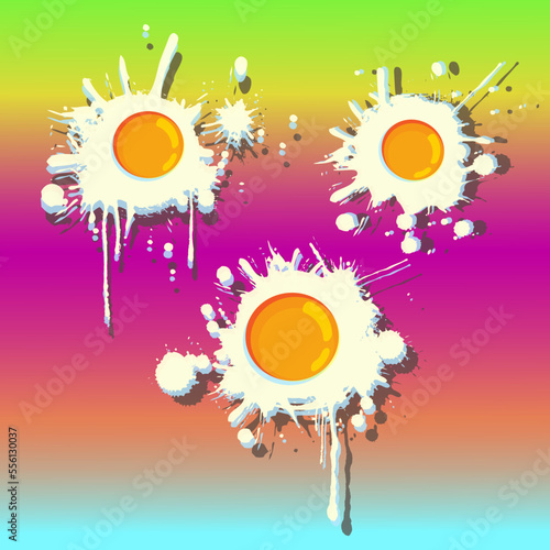 Broken eggs set graffiti grunge style. Urban style trendy bright vector illustration isolated on colorful background. 