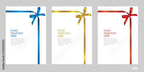 Red, blue, gold ribbon and a big bow isolated on white background, vector illustration
