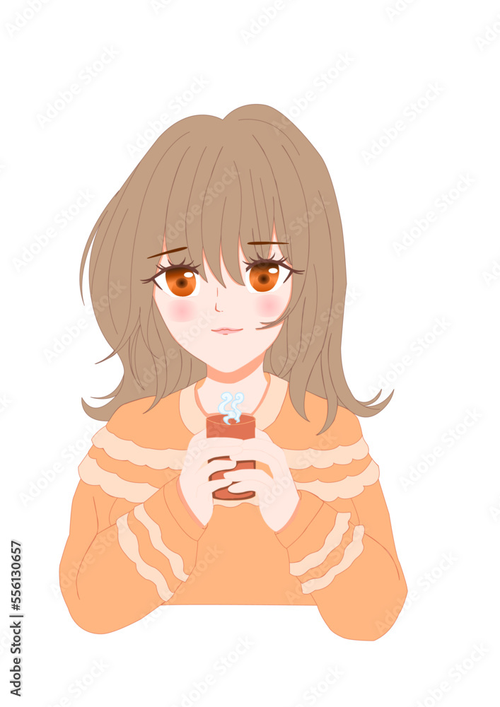 a woman holding a warm drink, can be used for decoration and in winter a woman holding a warm drink, can be used for decoration and in winter