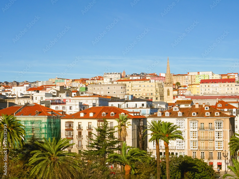 Views of the urban cityscape and its historic buildings at the Pereda gardens in the city of santander, cantabria.