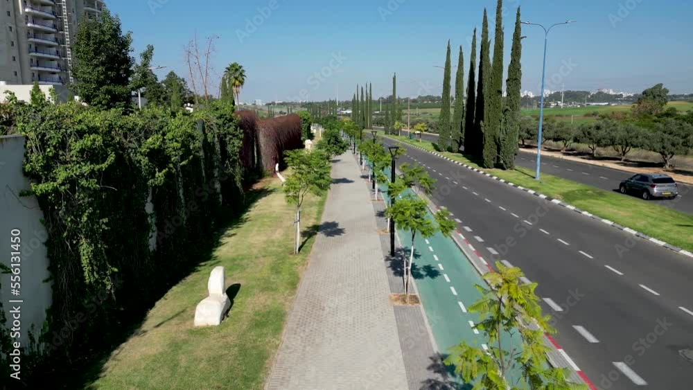 k Drone Video- Rehovot Eastern Boardwalk and the last remains of the old historical orange fruit orchards and vast agricultural open fields on the Eastern outskirts of the city of Rehovot- Israel k Drone Video- Rehovot Eastern Boardwalk and the last remains of the old historical orange fruit orchards and vast agricultural open fields on the Eastern outskirts of the city of Rehovot- Israel