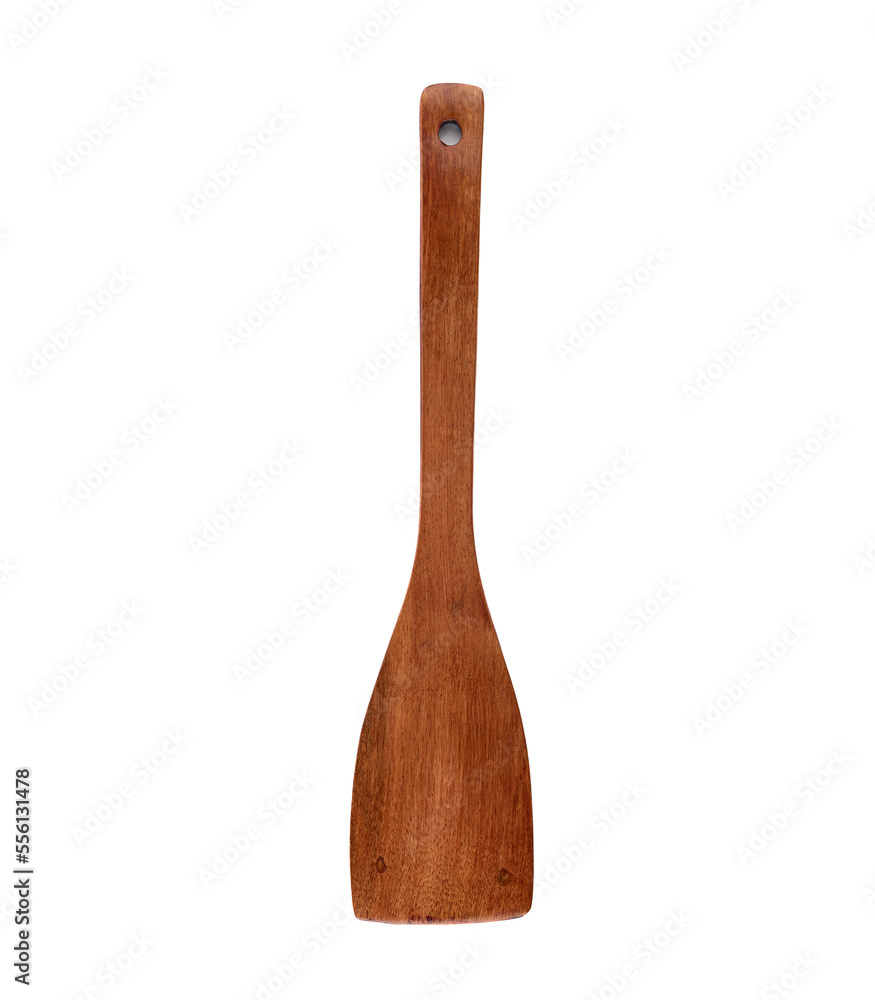 Long wooden kitchen spatula vertically on a white background. Long wooden kitchen spatula vertically on a white background.