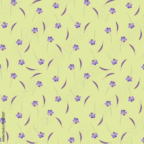 pattern with purple flowers on a yellow background