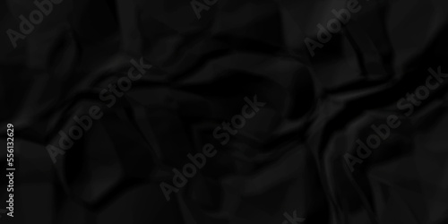 Dark Black facbric paper backdrop crumpled texture. dark black textured crumpled black paper background. panorama black paper texture background, crumpled pattern.