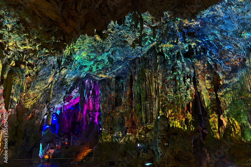 Light shows in St. Michael's Cave in Gibraltar