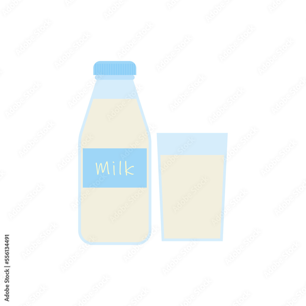 a bottle and a glass of fresh milk flat design vector illustration