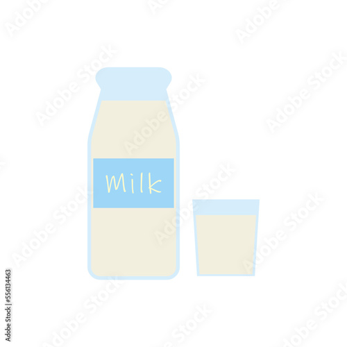 a bottle and a glass of fresh milk flat design vector illustration