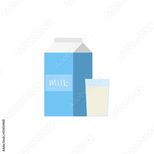 a glass and package with milk. fresh milk flat design vector illustration. Milk box with glass
