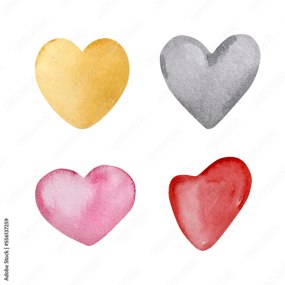 Watercolor valentines day hearts
