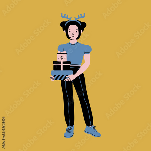 Traditional winter holiday celebration. Hand drawn Vector illustration