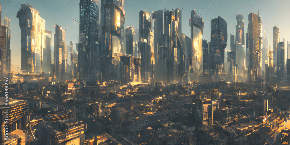cyberpunk cityscape like tokyo network with tall buildings,cinematic lighting, A golden daylight, hyper-realistic environment