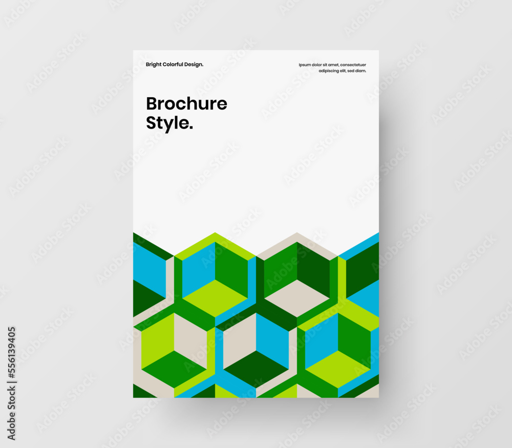 Unique mosaic hexagons company brochure illustration. Colorful poster A4 vector design concept.