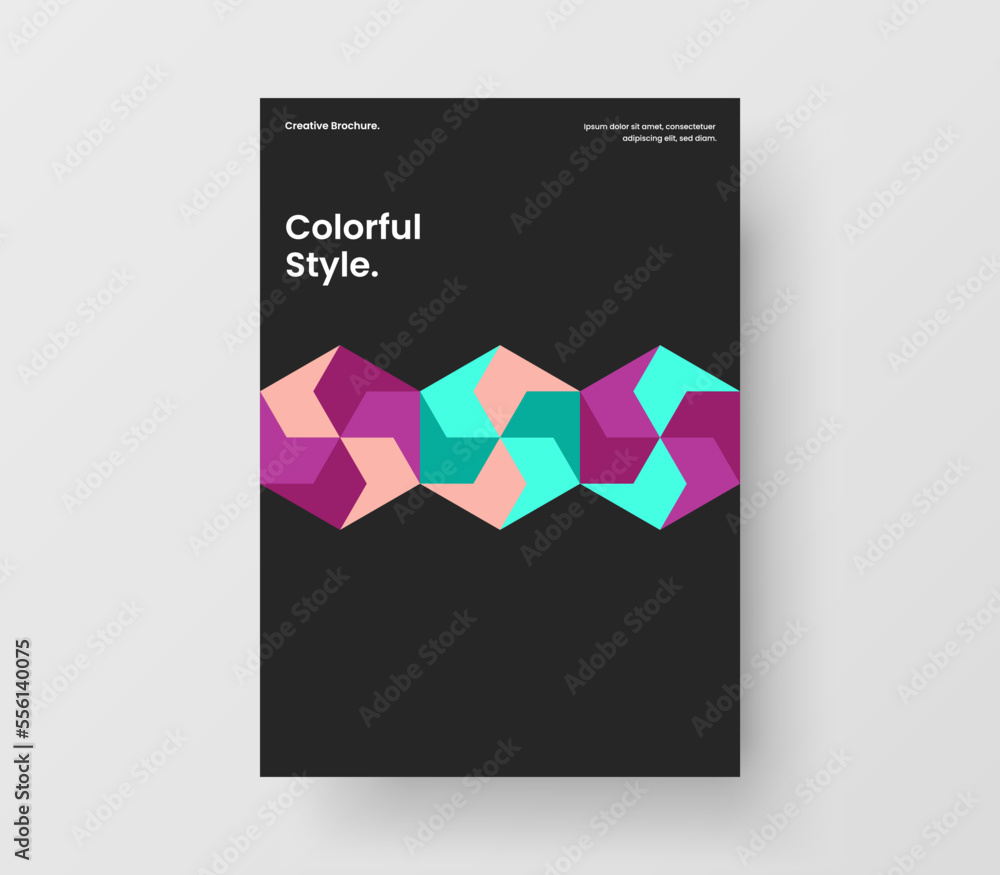 Fototapeta premium Vivid brochure A4 design vector template. Original mosaic hexagons banner layout.