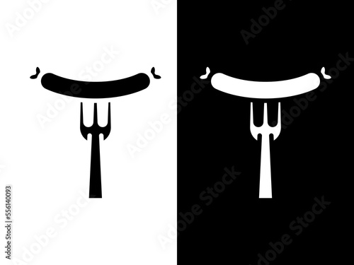 Art illustration design concpet icon black white logo isolated symbol of sausage spoon