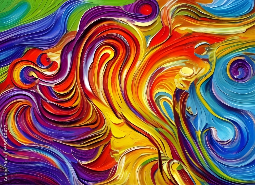 Bunte Wirbel in Regenbogen Farben als Hintergrund mit Copy Space, Ölmalerei abstrakt generative AI Bunte Wirbel in Regenbogen Farben als Hintergrund mit Copy Space, Ölmalerei abstrakt generative AI