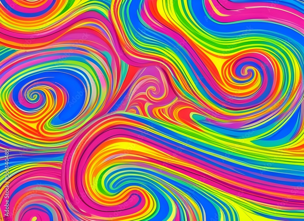 Psychedelische Farbwirbel in vielen Farbe, Farbspiralen, generative AI