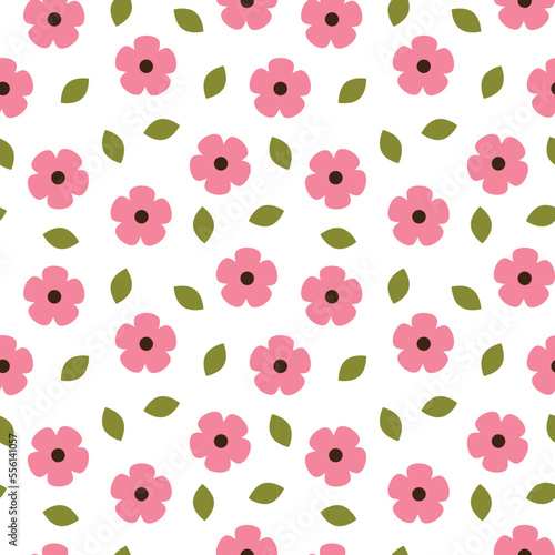 Cute floral seamless pattern with pink flowers.
