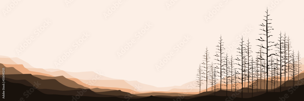 sunset landscape with pine tree silhouette mountain vector illustration for pattern background, wallpaper, background template, and backdrop design sunset landscape with pine tree silhouette mountain vector illustration for pattern background, wallpaper, background template, and backdrop design