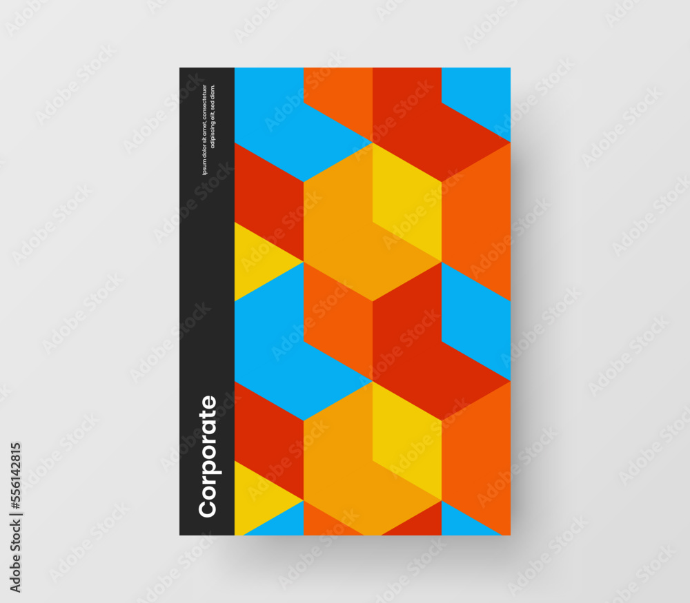 Colorful mosaic shapes pamphlet layout. Clean cover vector design illustration.