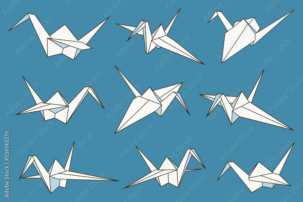 Origami cranes vector cartoon set isolated on background. Origami cranes vector cartoon set isolated on background.