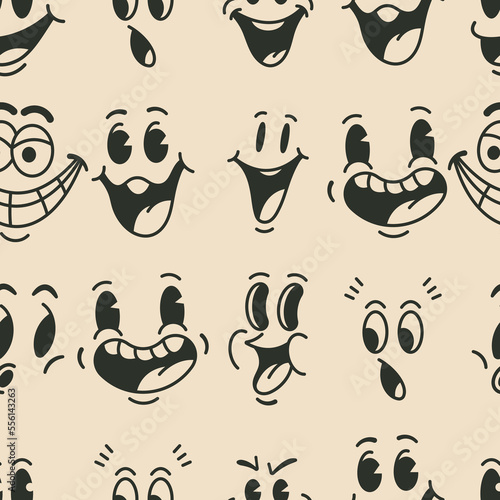 Vintage cartoon face emotions vector seamless pattern background for wallpaper, wrapping, packing, and backdrop.