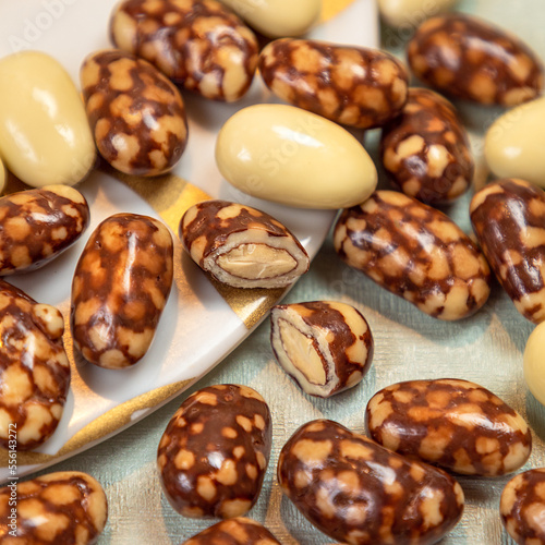 Dragee, confetto or sugared almond close up photo