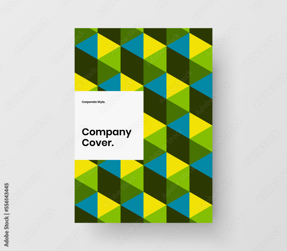 Multicolored geometric hexagons booklet concept. Modern placard vector design template.