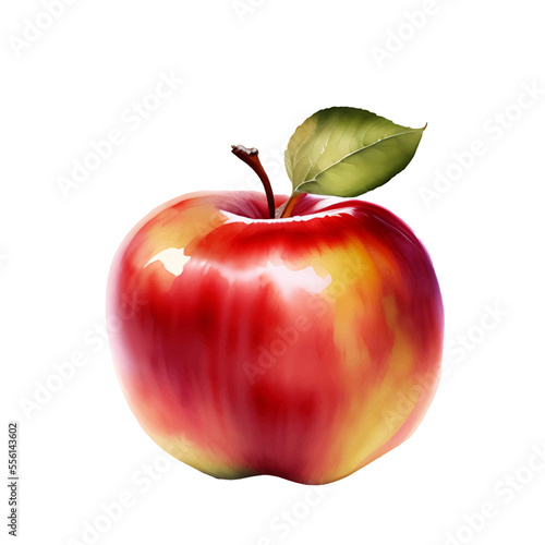 Fresh Red Apple Fruit with Leaf Watercolor Painting Illustration Vector