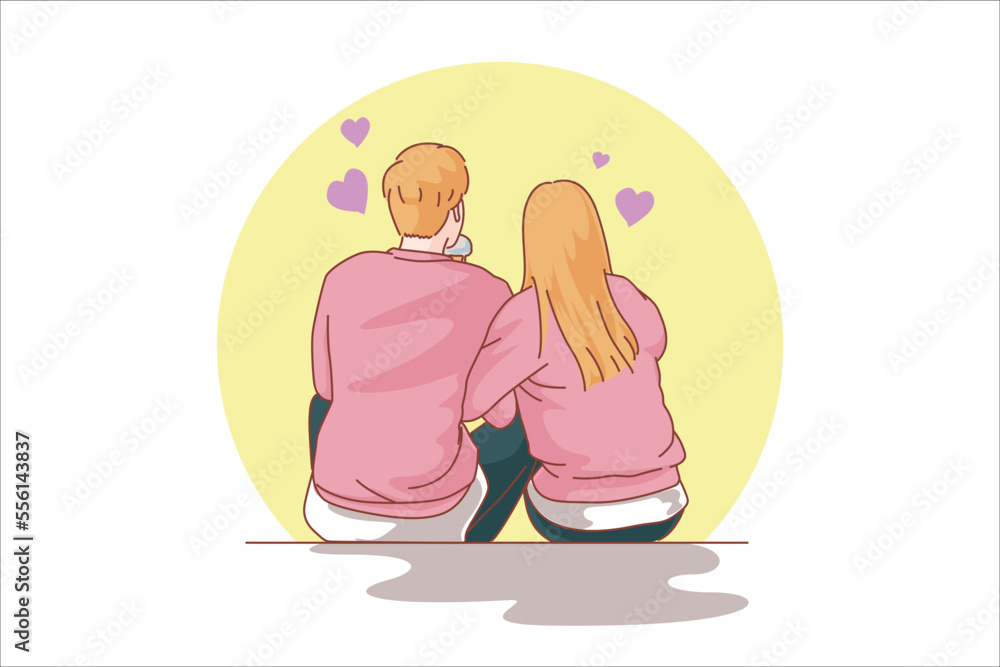 romantic feelings love and tenderness Dear young people, smiles, men and women express their love for each other, valentine's day, heart. Flat vector illustration. romantic feelings love and tenderness Dear young people, smiles, men and women express their love for each other, valentine's day, heart. Flat vector illustration.