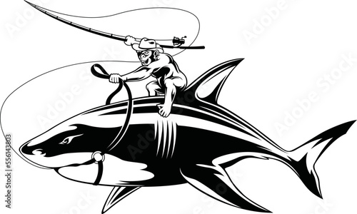 Jockey Monkey Riding a Aggressive Shark to go Fishing