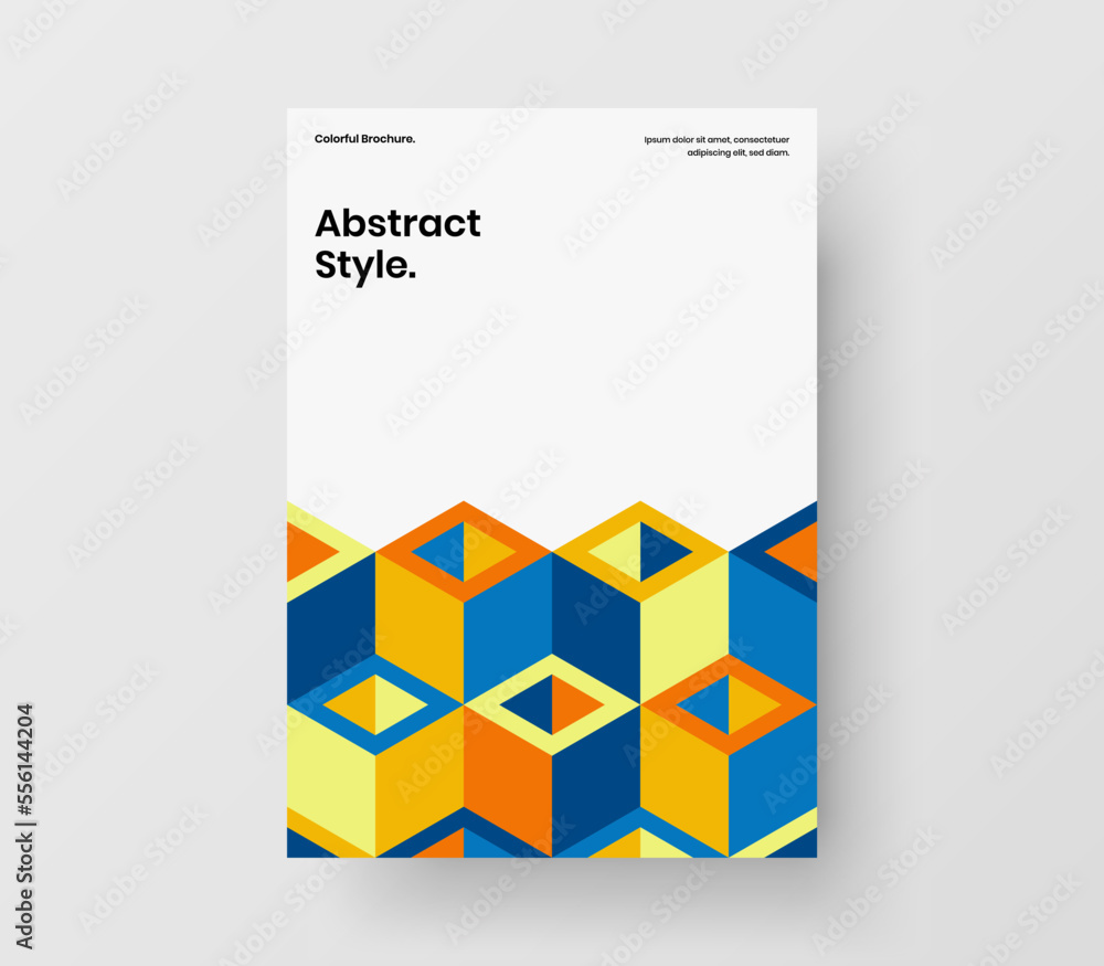 Bright geometric shapes company cover concept. Premium brochure A4 design vector layout.