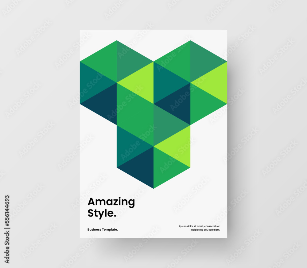 Minimalistic company brochure A4 vector design layout. Clean geometric hexagons flyer template.