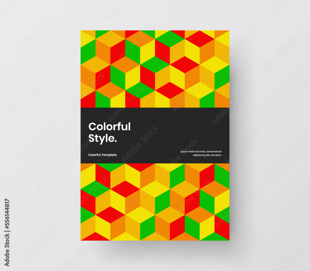 Simple geometric pattern poster concept. Bright pamphlet A4 design vector template.