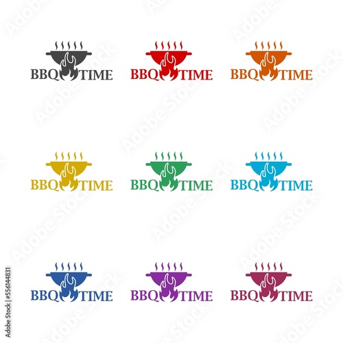 BBQ time icon isolated on white background. Set icons colorful