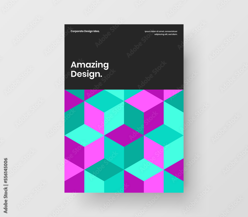 Simple geometric shapes leaflet illustration. Clean front page A4 vector design template.