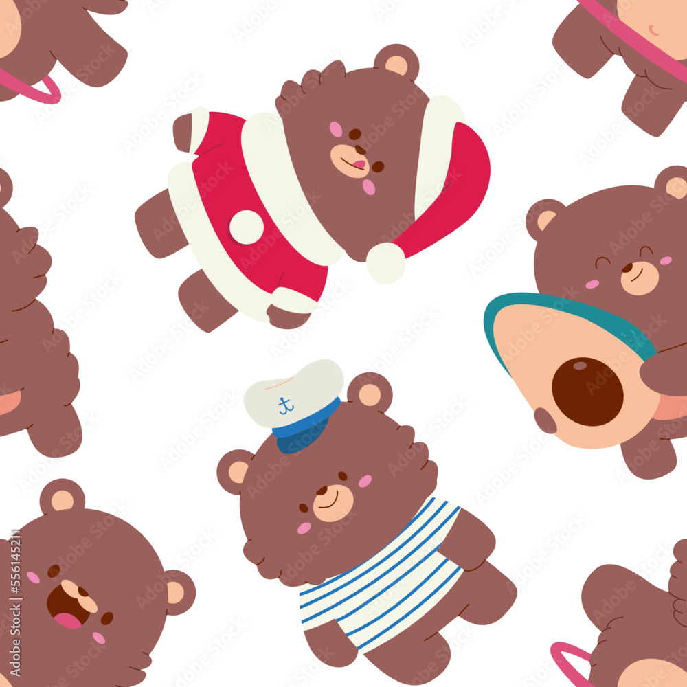 Cute baby bears vector cartoon seamless pattern background for wallpaper, wrapping, packing, and backdrop. Cute baby bears vector cartoon seamless pattern background for wallpaper, wrapping, packing, and backdrop.